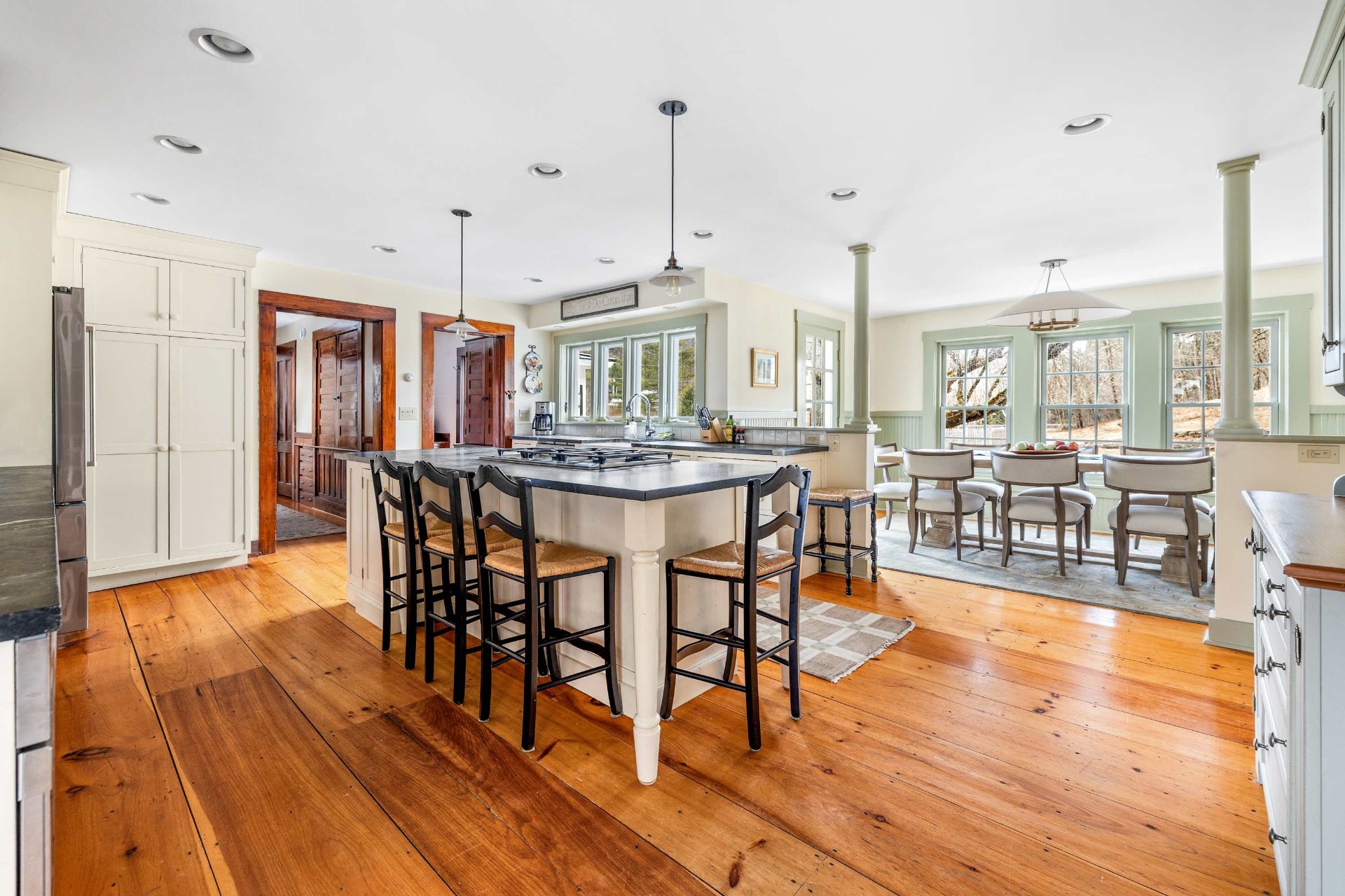 Kitchen with center island and dining room beyond